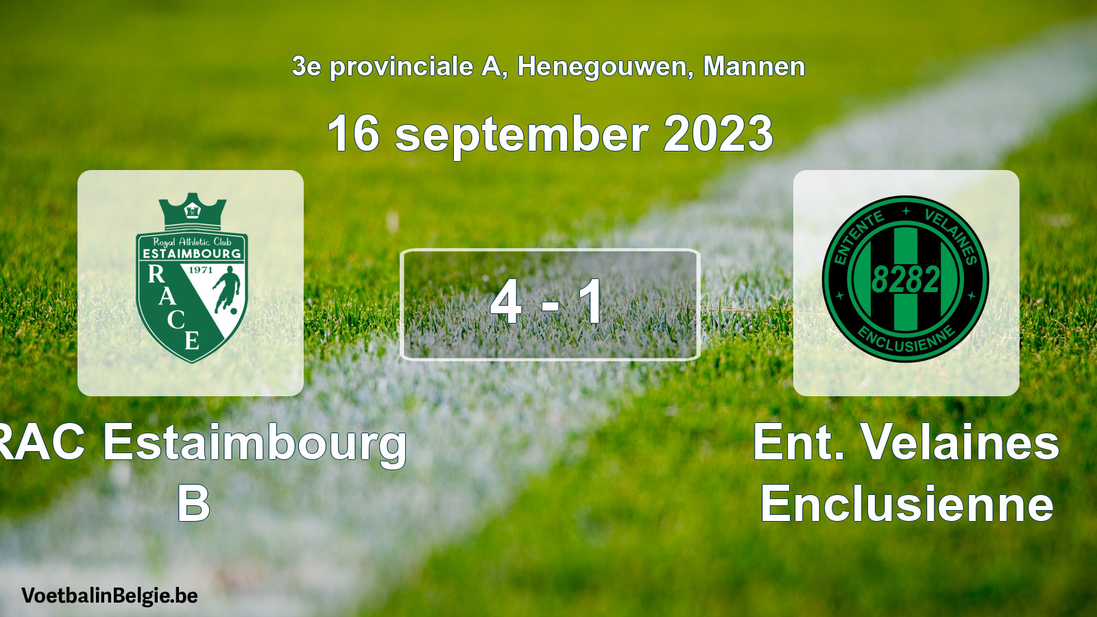 Gespeelde wedstrijd mannenvoetbal: RAC Estaimbourg B - Ent. Velaines Enclusienne 4 - 1 (16 september 2023)