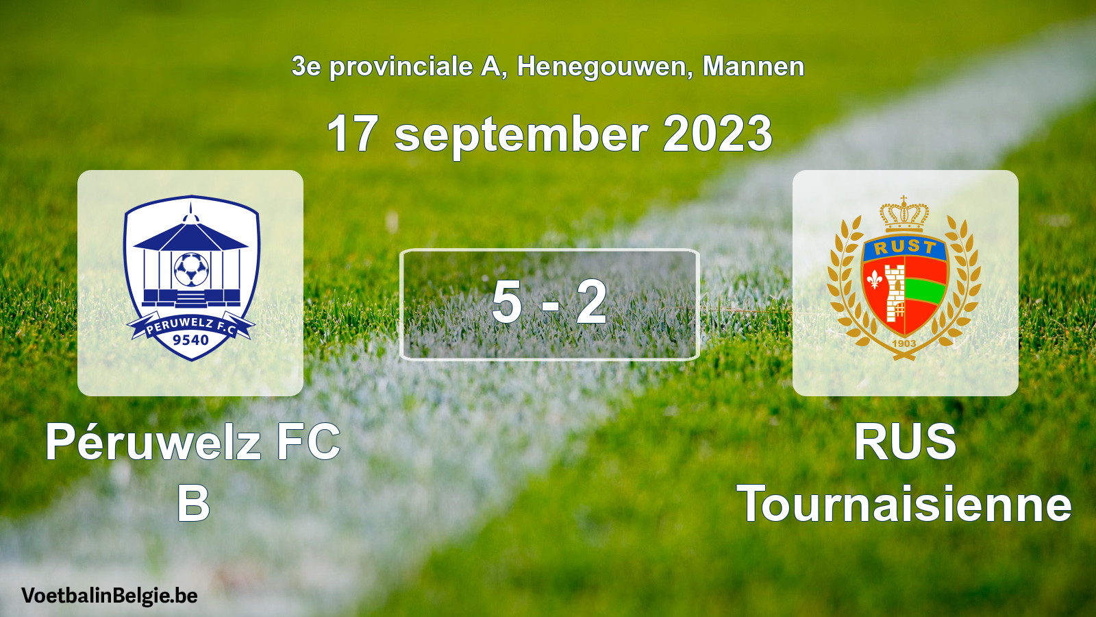 Gespeelde wedstrijd mannenvoetbal: Péruwelz FC B - RUS Tournaisienne 5 - 2 (17 september 2023)