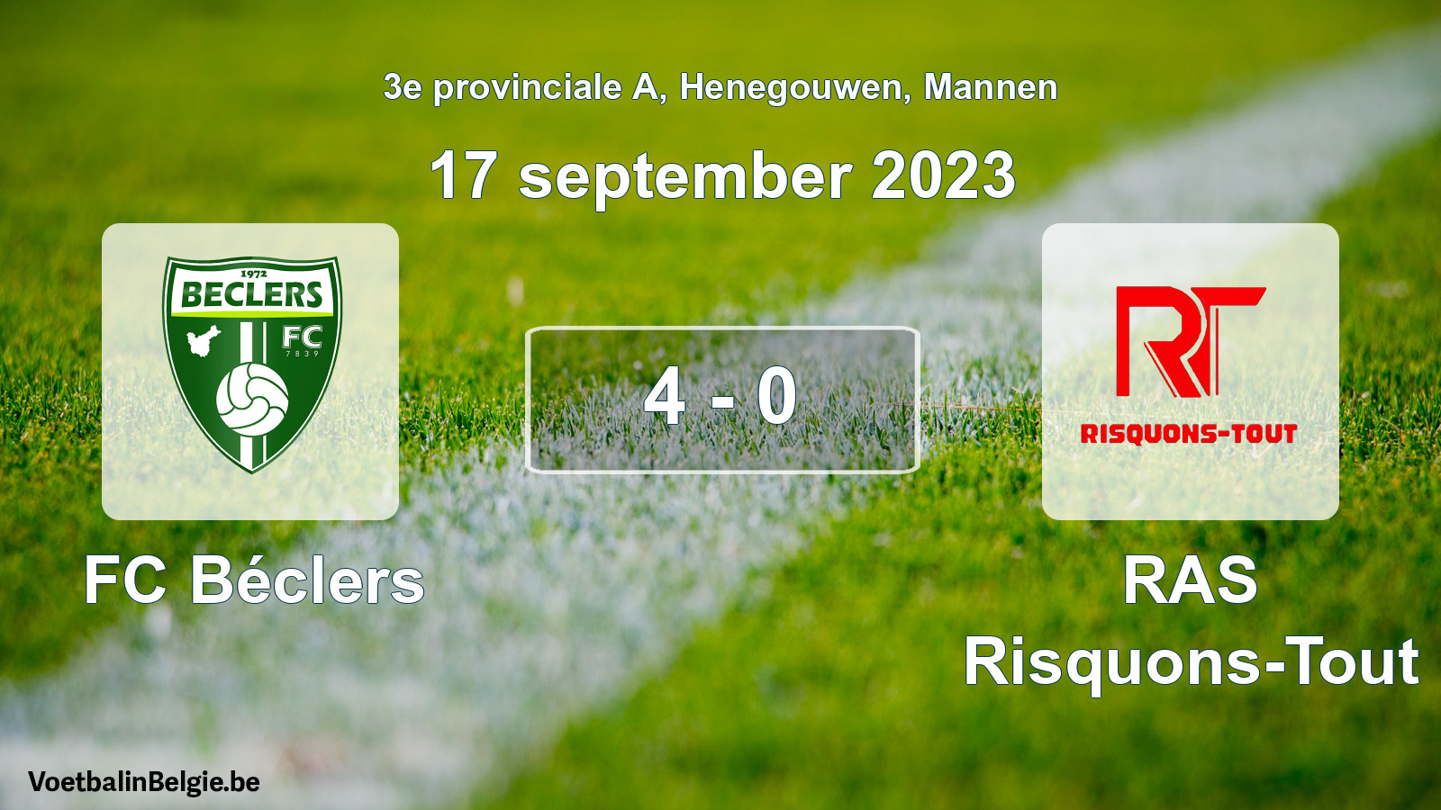 Gespeelde wedstrijd mannenvoetbal: FC Béclers - RAS Risquons-Tout 4 - 0 (17 september 2023)