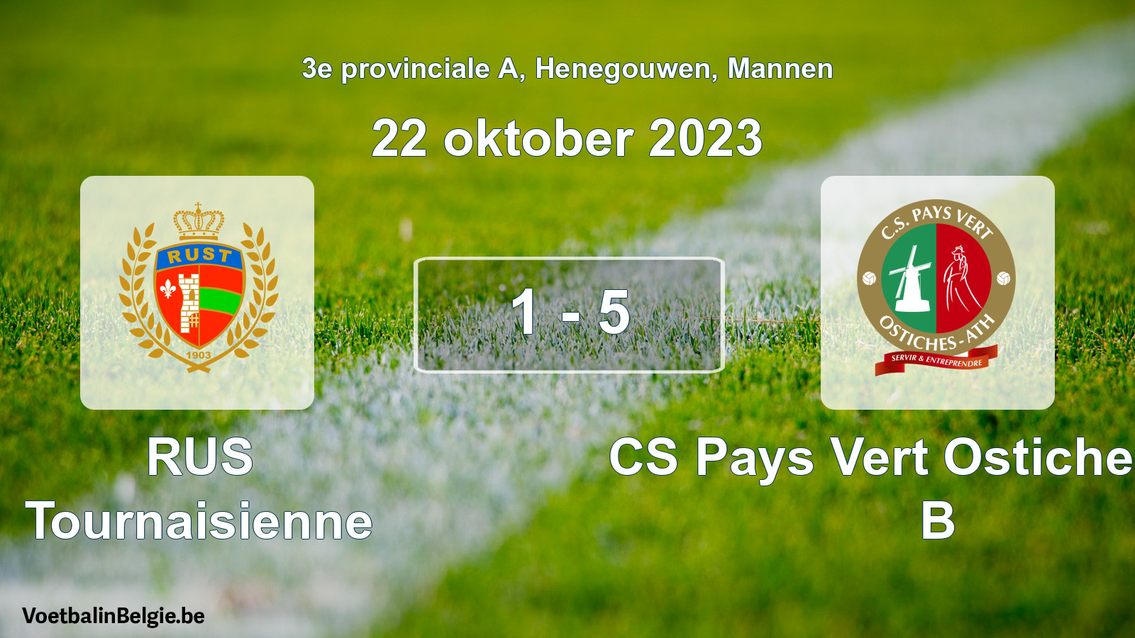 Gespeelde wedstrijd mannenvoetbal: RUS Tournaisienne - CS Pays Vert Ostiches-Ath B 1 - 5 (22 oktober 2023)