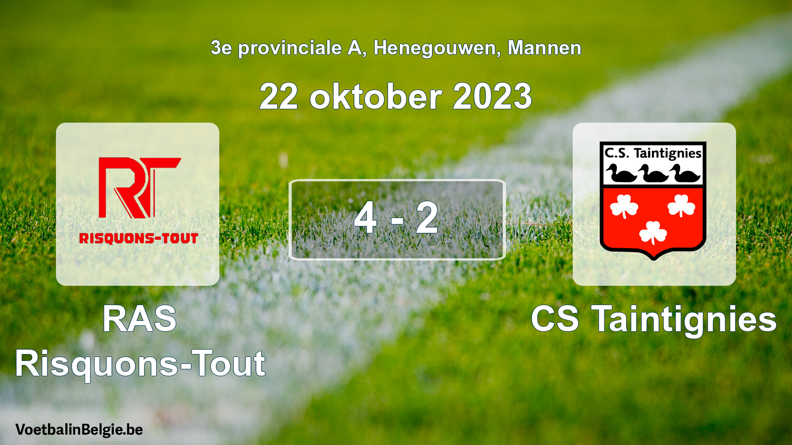 Gespeelde wedstrijd mannenvoetbal: RAS Risquons-Tout - CS Taintignies 4 - 2 (22 oktober 2023)