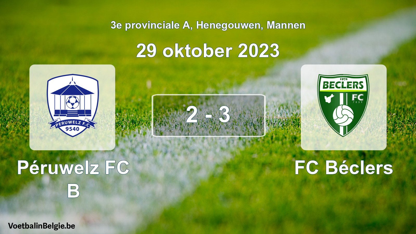 Gespeelde wedstrijd mannenvoetbal: Péruwelz FC B - FC Béclers 2 - 3 (29 oktober 2023)