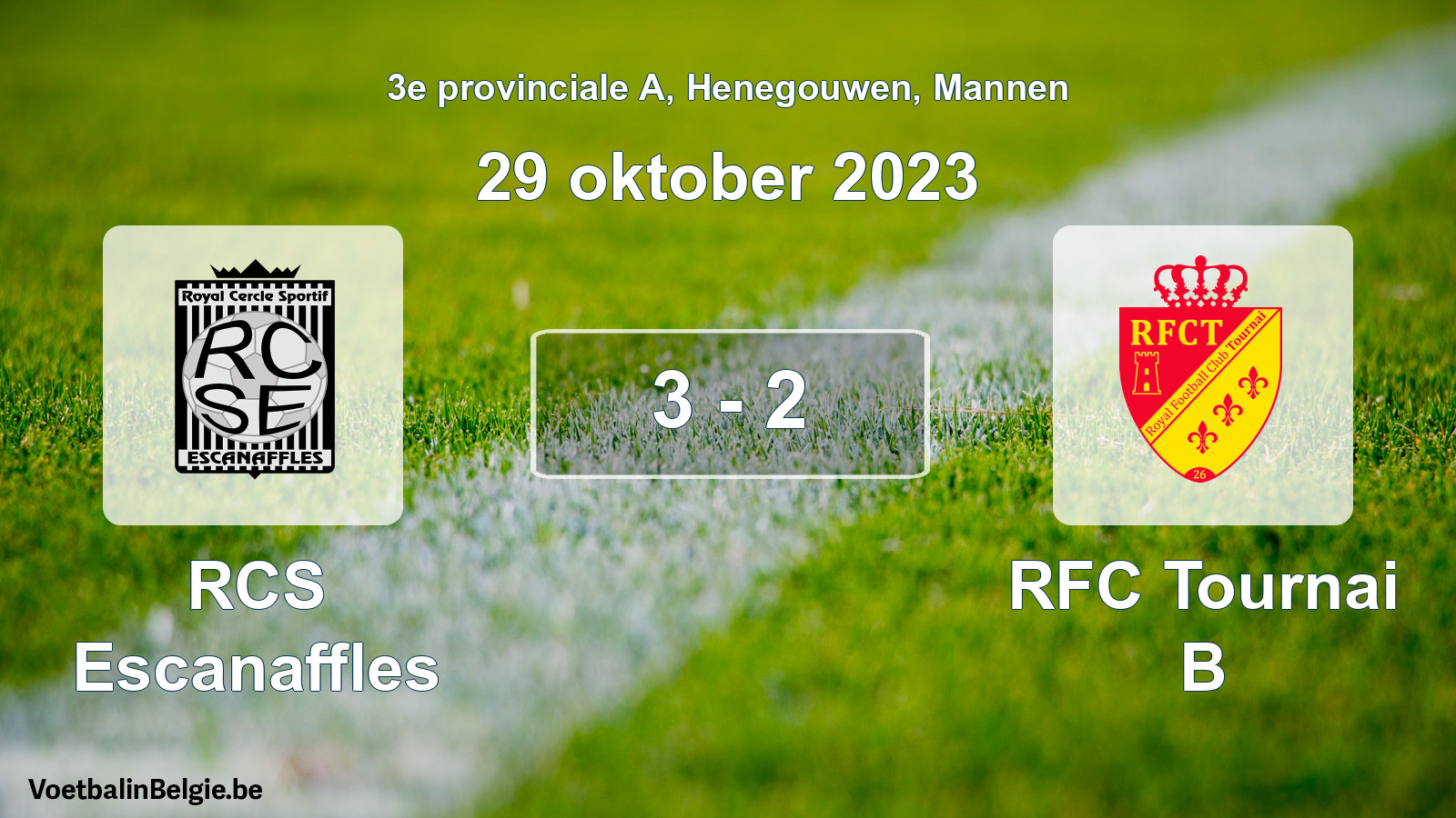 Gespeelde wedstrijd mannenvoetbal: RCS Escanaffles - RFC Tournai B 3 - 2 (29 oktober 2023)