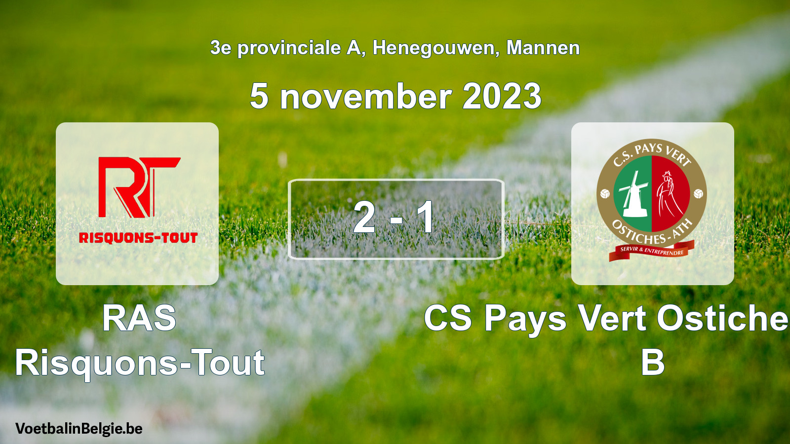 Gespeelde wedstrijd mannenvoetbal: RAS Risquons-Tout - CS Pays Vert Ostiches-Ath B 2 - 1 (5 november 2023)