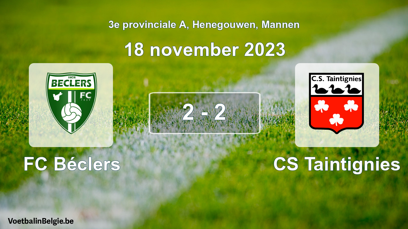 Gespeelde wedstrijd mannenvoetbal: FC Béclers - CS Taintignies 2 - 2 (18 november 2023)