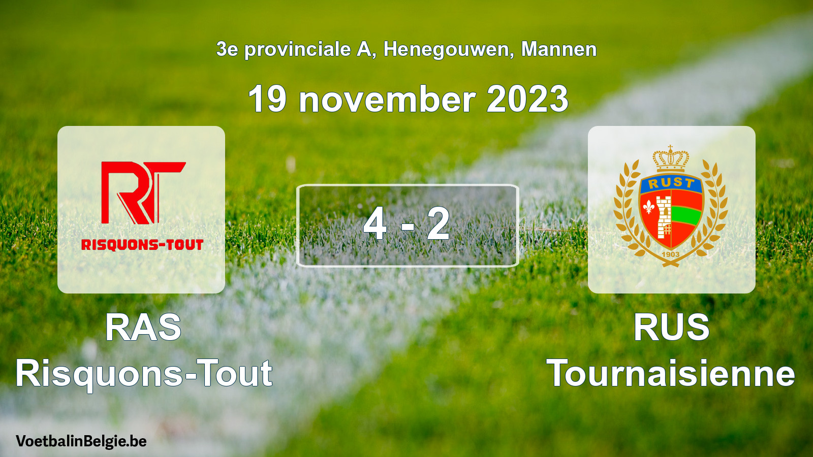 Gespeelde wedstrijd mannenvoetbal: RAS Risquons-Tout - RUS Tournaisienne 4 - 2 (19 november 2023)
