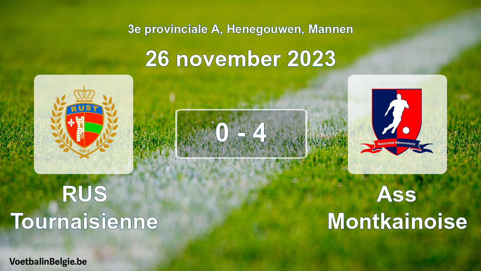 Gespeelde wedstrijd mannenvoetbal: RUS Tournaisienne - Ass Montkainoise 0 - 4 (26 november 2023)
