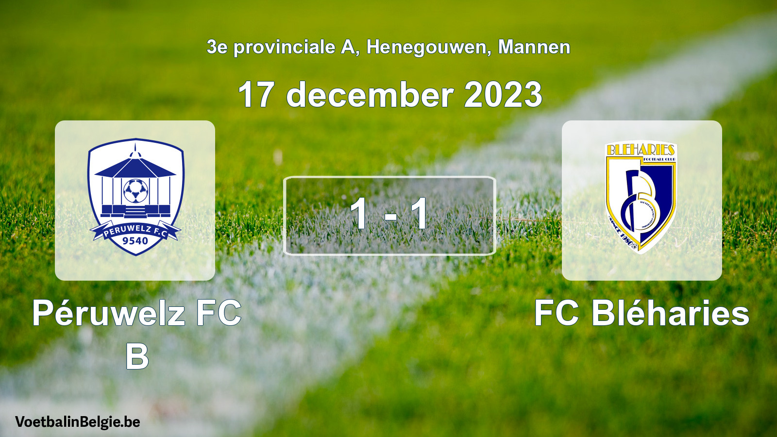 Gespeelde wedstrijd mannenvoetbal: Péruwelz FC B - FC Bléharies 1 - 1 (17 december 2023)
