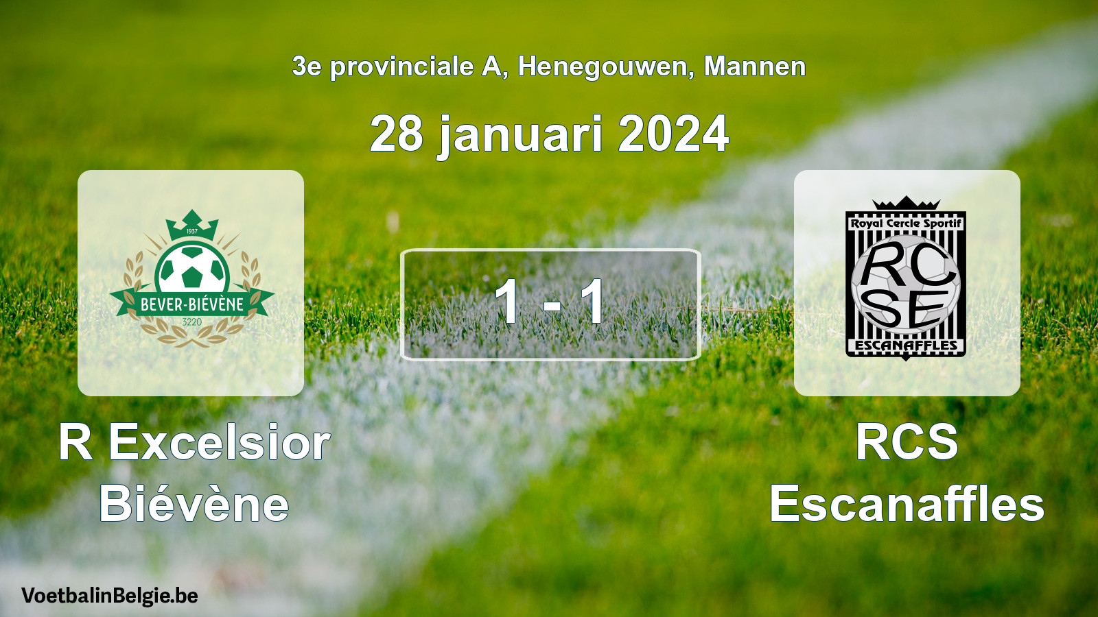 Gespeelde wedstrijd mannenvoetbal: R Excelsior Biévène - RCS Escanaffles 1 - 1 (28 januari 2024)