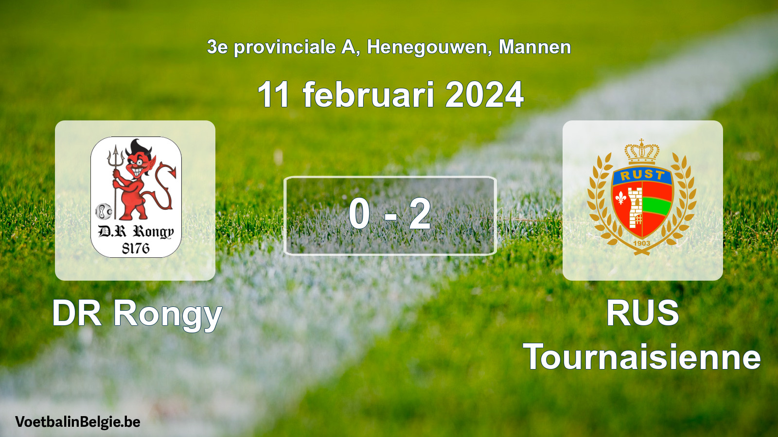 Gespeelde wedstrijd mannenvoetbal: DR Rongy - RUS Tournaisienne 0 - 2 (11 februari 2024)