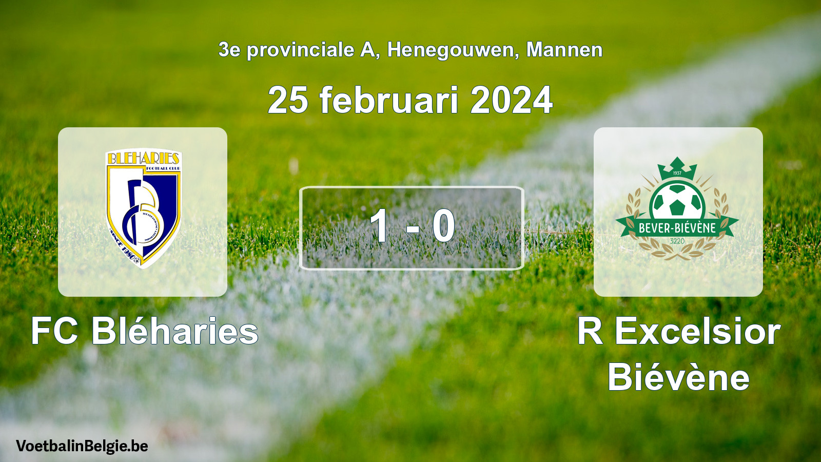 Gespeelde wedstrijd mannenvoetbal: FC Bléharies - R Excelsior Biévène 1 - 0 (25 februari 2024)
