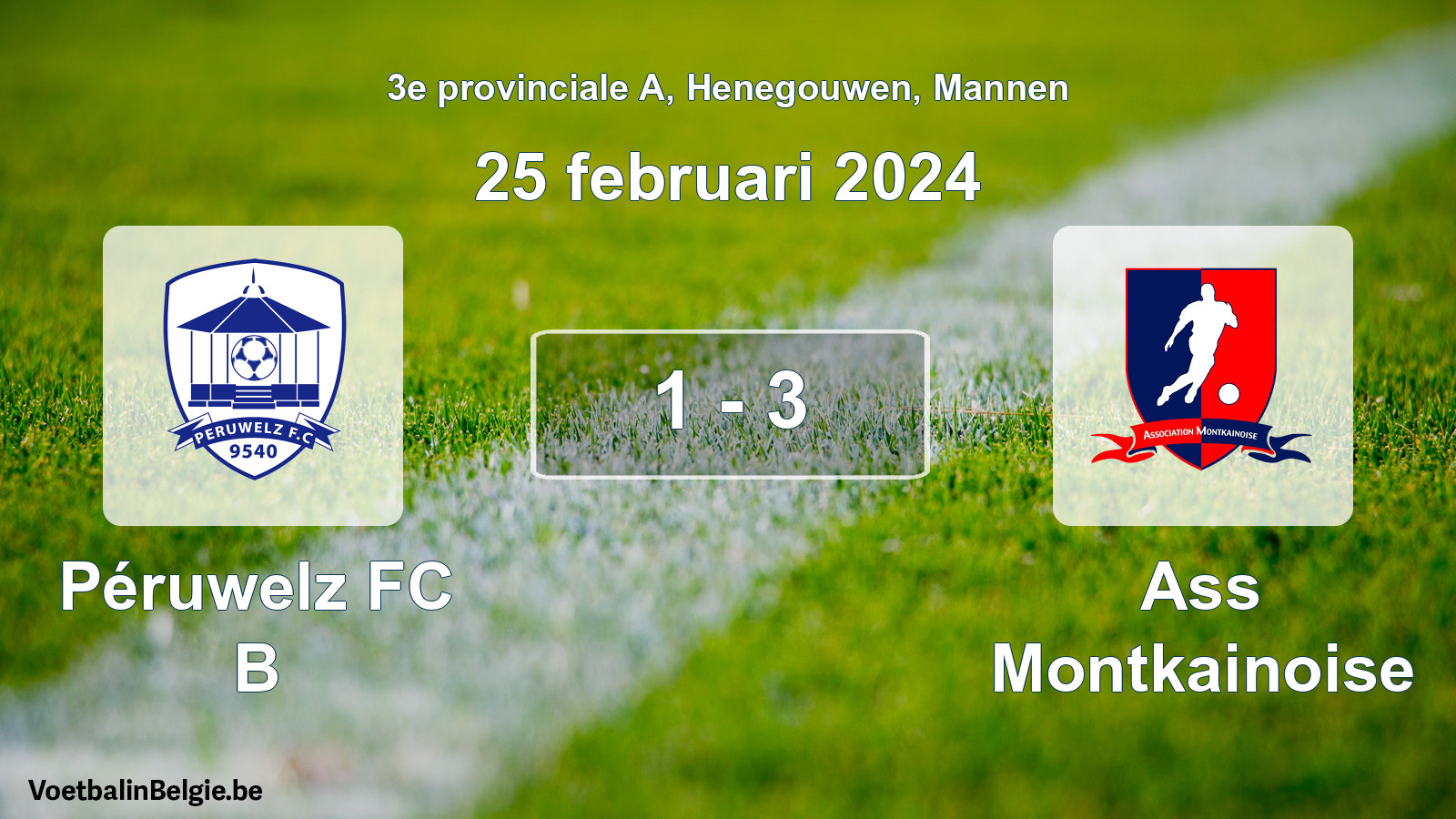 Gespeelde wedstrijd mannenvoetbal: Péruwelz FC B - Ass Montkainoise 1 - 3 (25 februari 2024)
