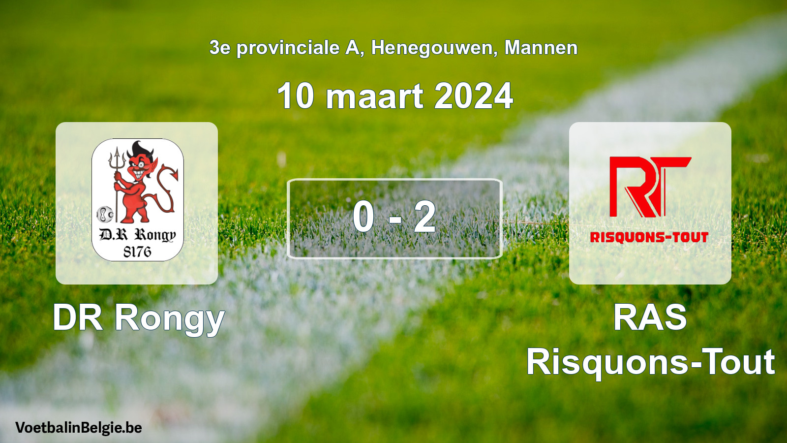Gespeelde wedstrijd mannenvoetbal: DR Rongy - RAS Risquons-Tout 0 - 2 (10 maart 2024)