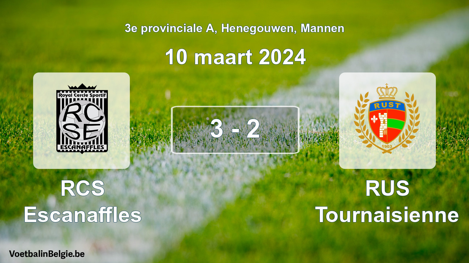 Gespeelde wedstrijd mannenvoetbal: RCS Escanaffles - RUS Tournaisienne 3 - 2 (10 maart 2024)