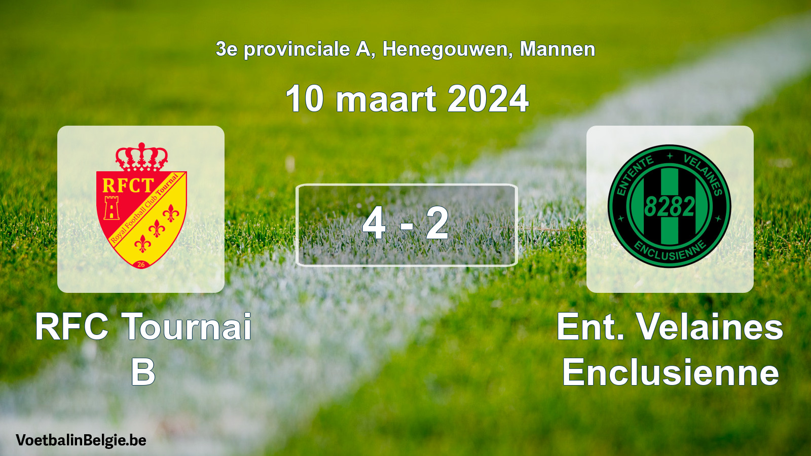 Gespeelde wedstrijd mannenvoetbal: RFC Tournai B - Ent. Velaines Enclusienne 4 - 2 (10 maart 2024)