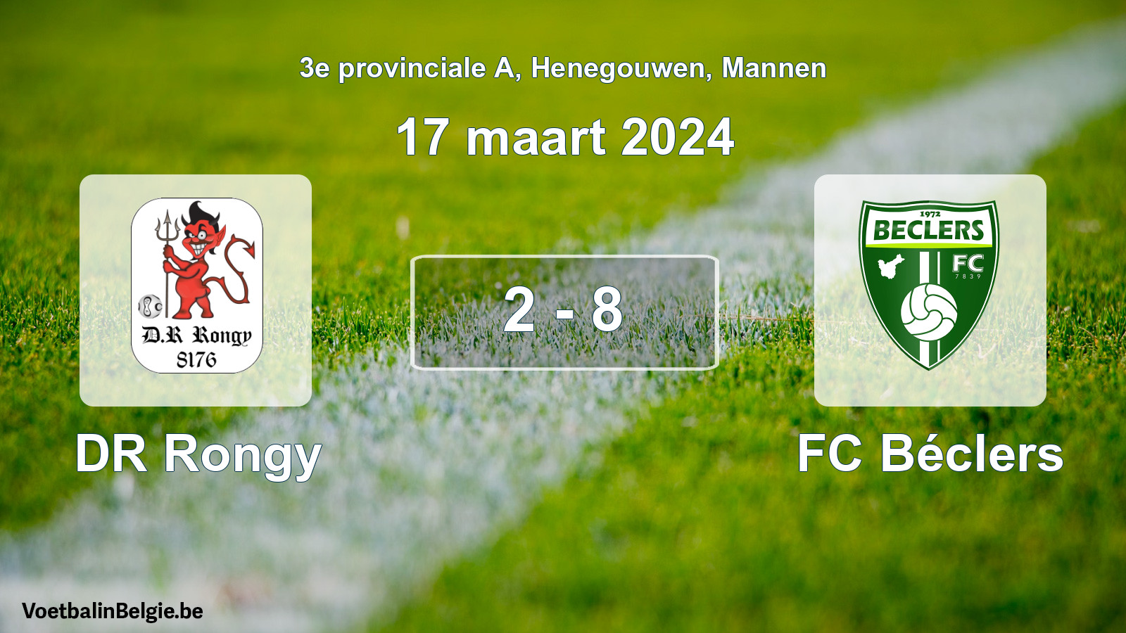Gespeelde wedstrijd mannenvoetbal: DR Rongy - FC Béclers 2 - 8 (17 maart 2024)