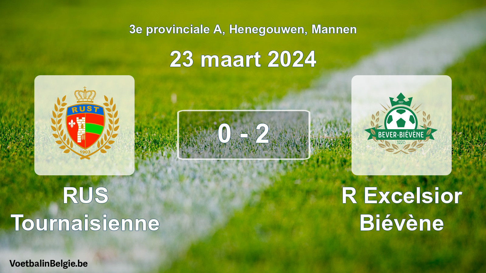 Gespeelde wedstrijd mannenvoetbal: RUS Tournaisienne - R Excelsior Biévène 0 - 2 (23 maart 2024)