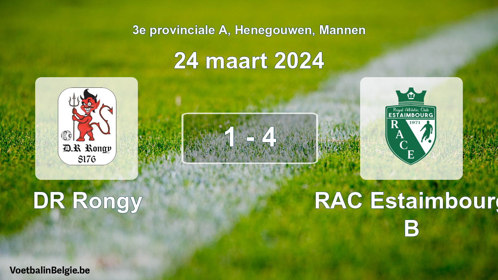 Gespeelde wedstrijd mannenvoetbal: DR Rongy - RAC Estaimbourg B 1 - 4 (24 maart 2024)