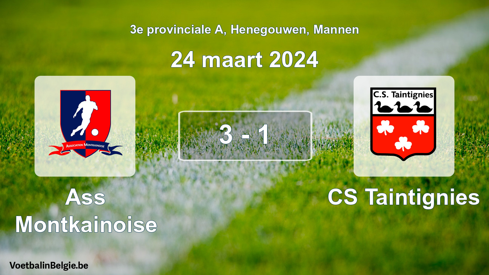 Gespeelde wedstrijd mannenvoetbal: Ass Montkainoise - CS Taintignies 3 - 1 (24 maart 2024)