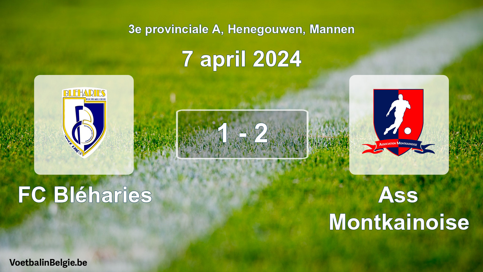 Gespeelde wedstrijd mannenvoetbal: FC Bléharies - Ass Montkainoise 1 - 2 (7 april 2024)