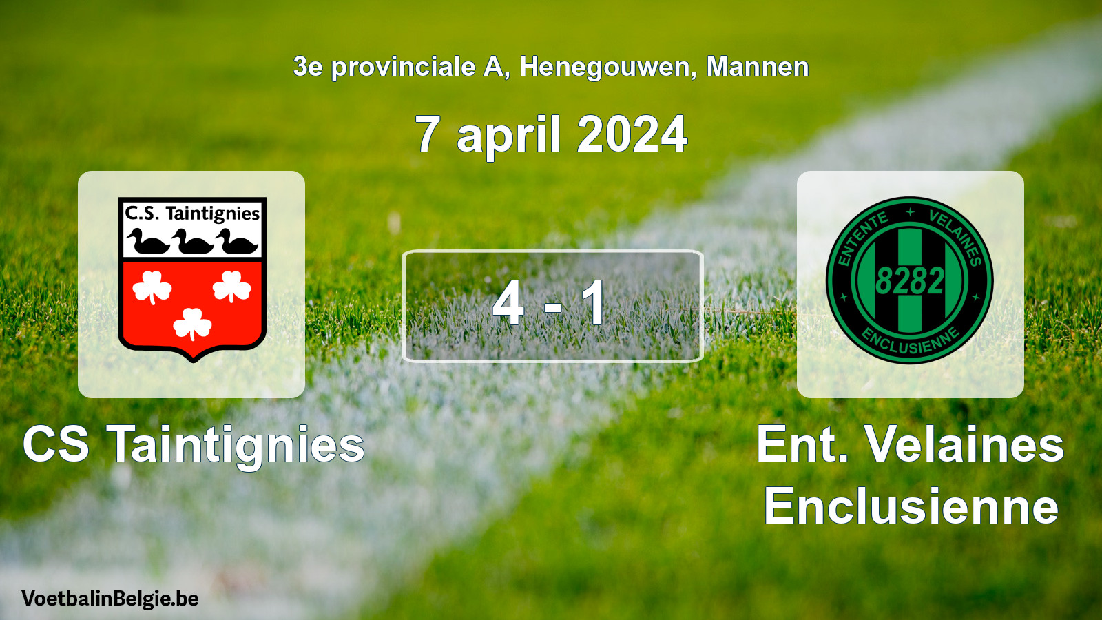 Gespeelde wedstrijd mannenvoetbal: CS Taintignies - Ent. Velaines Enclusienne 4 - 1 (7 april 2024)