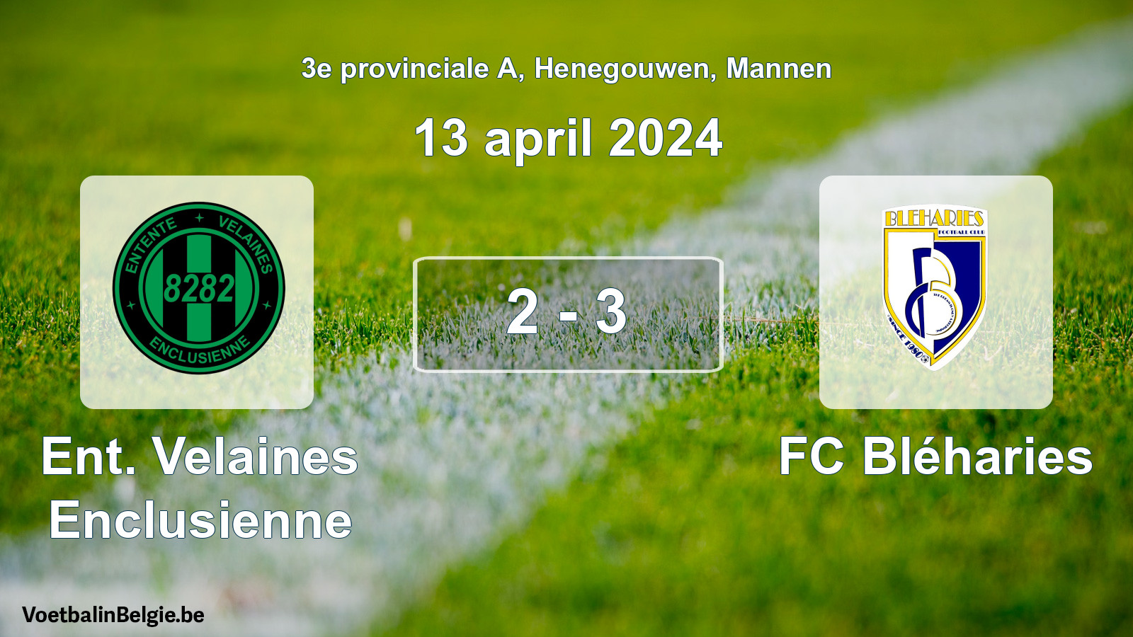 Gespeelde wedstrijd mannenvoetbal: Ent. Velaines Enclusienne - FC Bléharies 2 - 3 (13 april 2024)