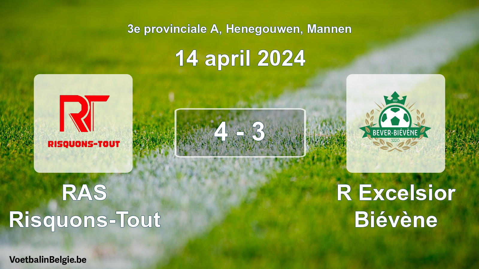 Gespeelde wedstrijd mannenvoetbal: RAS Risquons-Tout - R Excelsior Biévène 4 - 3 (14 april 2024)