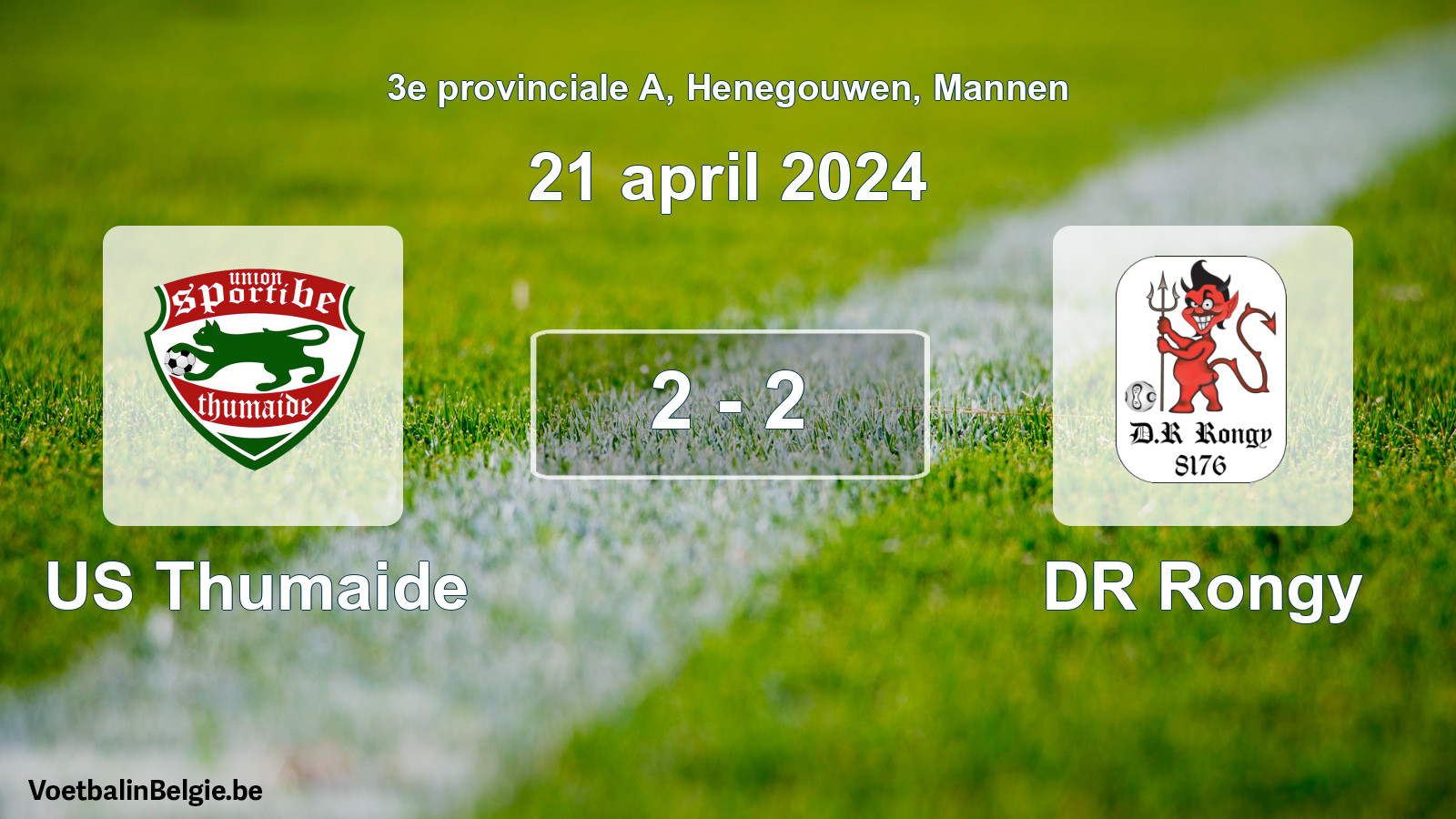 Gespeelde wedstrijd mannenvoetbal: US Thumaide - DR Rongy 2 - 2 (21 april 2024)