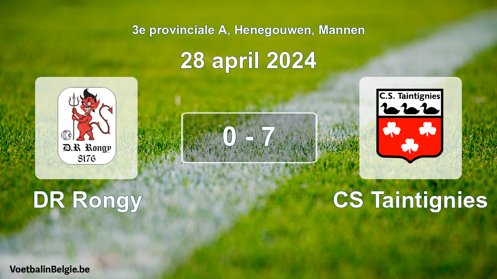 Gespeelde wedstrijd mannenvoetbal: DR Rongy - CS Taintignies 0 - 7 (28 april 2024)