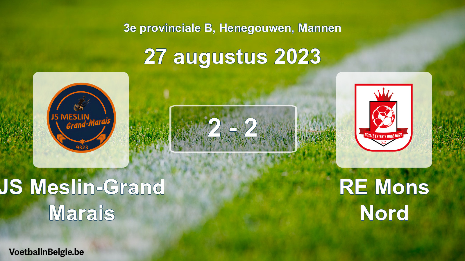 Gespeelde wedstrijd mannenvoetbal: JS Meslin-Grand Marais - RE Mons Nord 2 - 2 (27 augustus 2023)