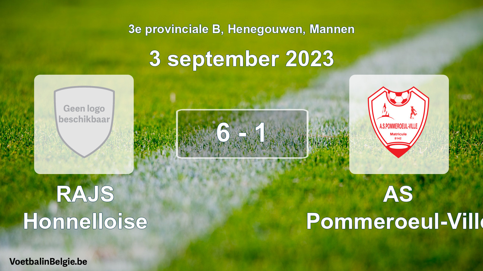 Gespeelde wedstrijd mannenvoetbal: RAJS Honnelloise - AS Pommeroeul-Ville 6 - 1 (3 september 2023)