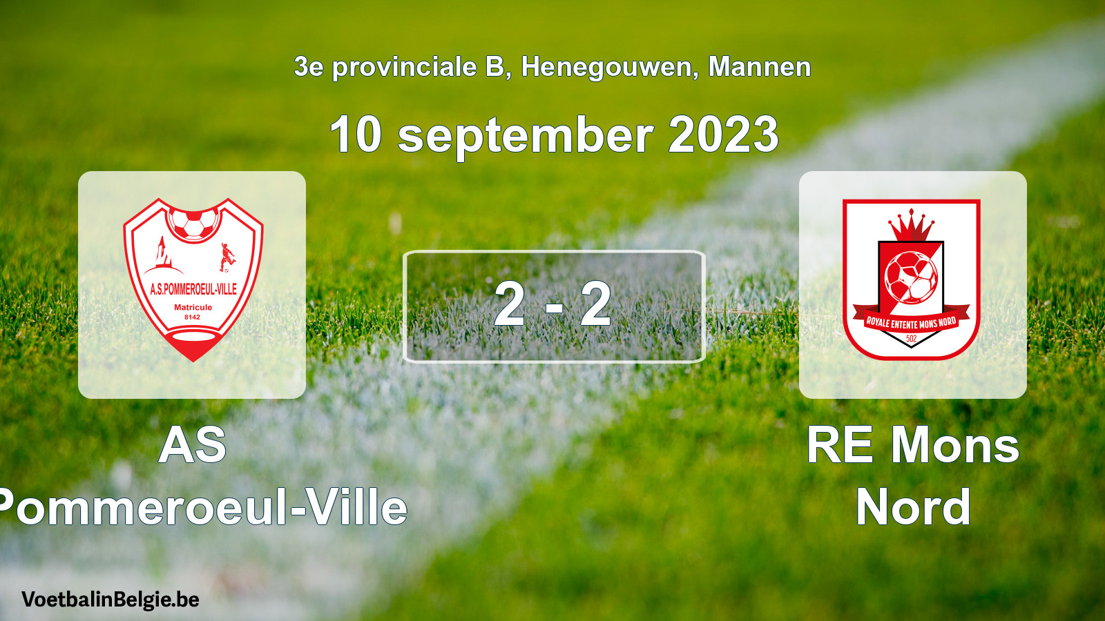 Gespeelde wedstrijd mannenvoetbal: AS Pommeroeul-Ville - RE Mons Nord 2 - 2 (10 september 2023)