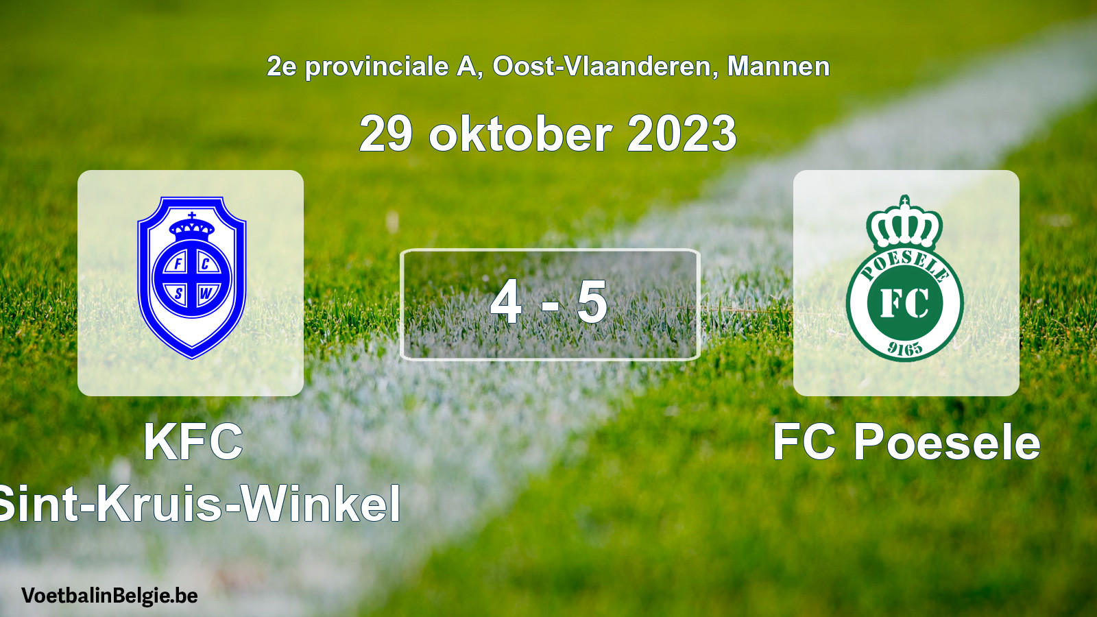 Gespeelde wedstrijd mannenvoetbal: KFC Sint-Kruis-Winkel - FC Poesele 4 - 5 (29 oktober 2023)