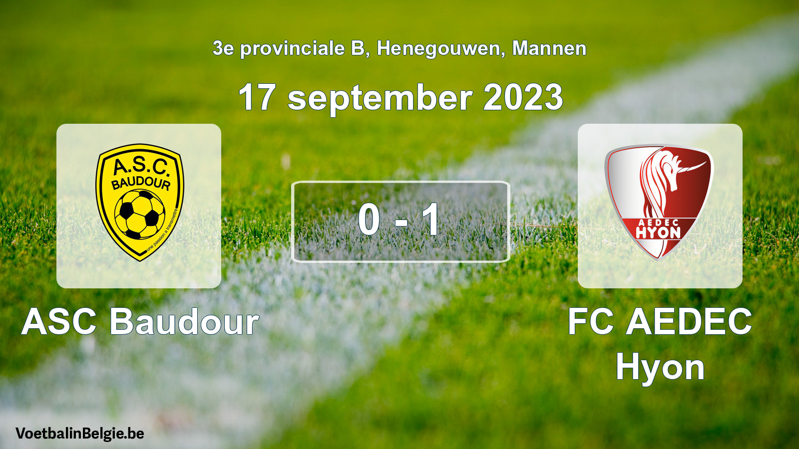 Gespeelde wedstrijd mannenvoetbal: ASC Baudour - FC AEDEC Hyon 0 - 1 (17 september 2023)