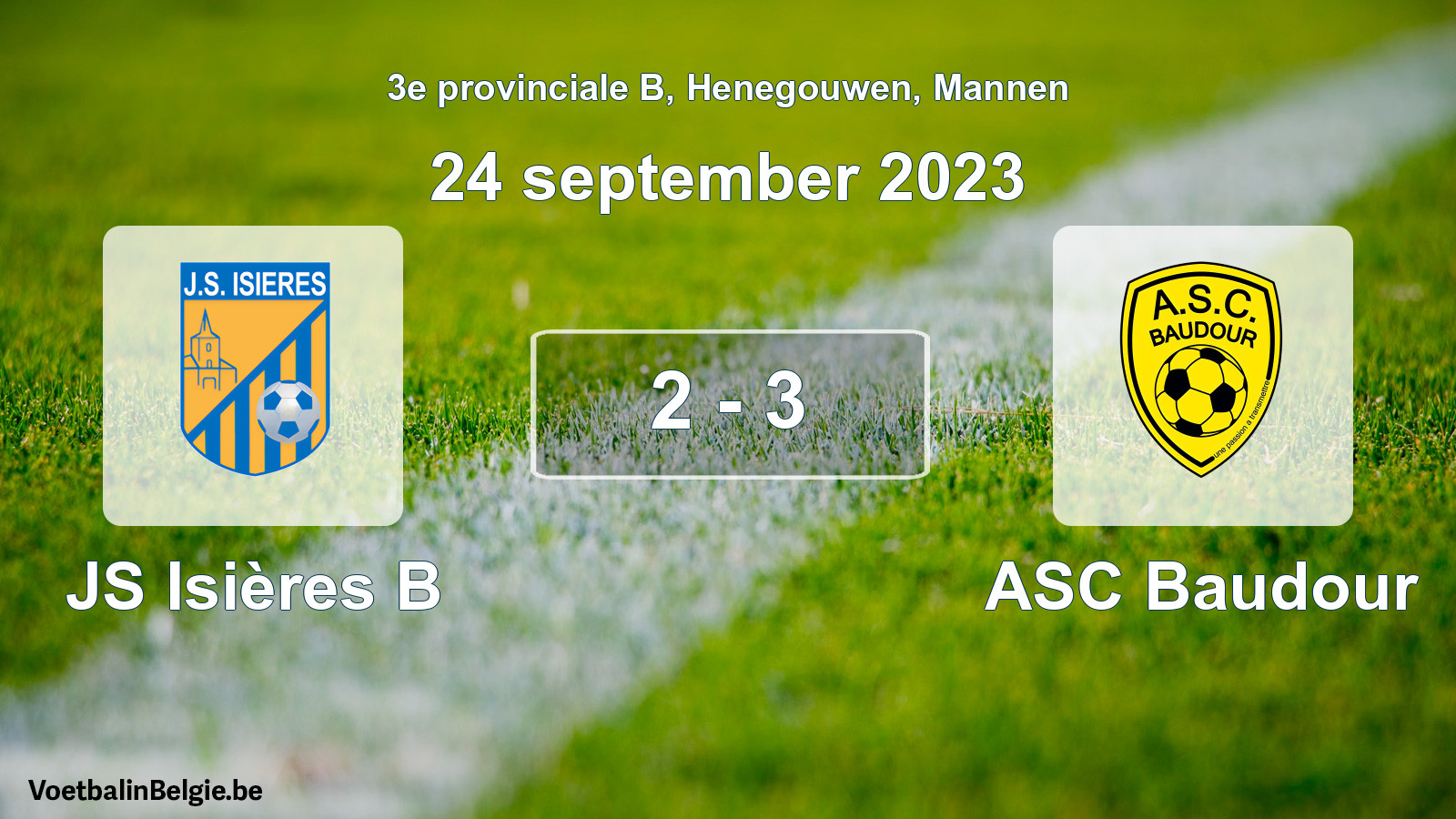 Gespeelde wedstrijd mannenvoetbal: JS Isières B - ASC Baudour 2 - 3 (24 september 2023)