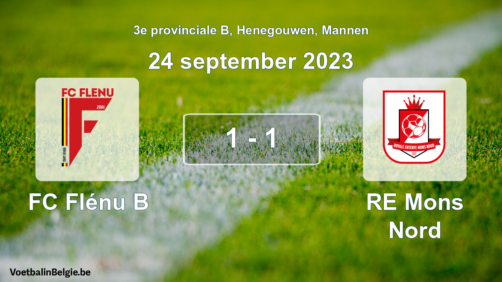 Gespeelde wedstrijd mannenvoetbal: FC Flénu B - RE Mons Nord 1 - 1 (24 september 2023)