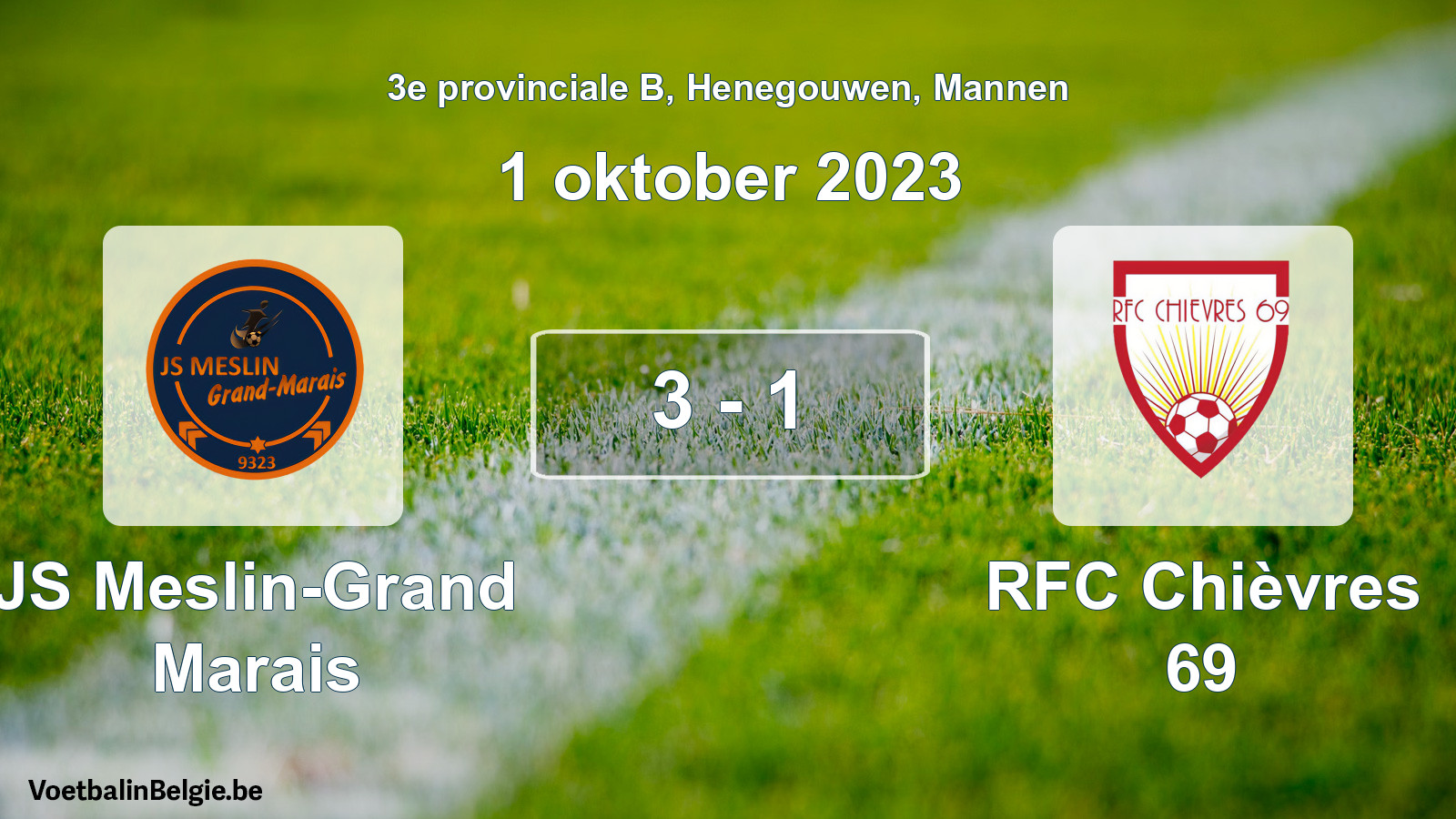 Gespeelde wedstrijd mannenvoetbal: JS Meslin-Grand Marais - RFC Chièvres 69 3 - 1 (1 oktober 2023)