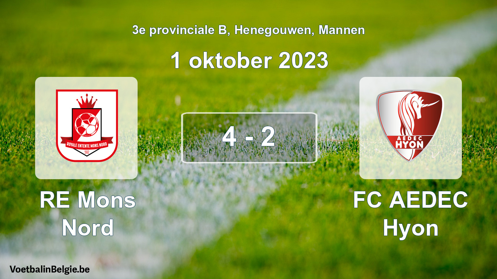 Gespeelde wedstrijd mannenvoetbal: RE Mons Nord - FC AEDEC Hyon 4 - 2 (1 oktober 2023)