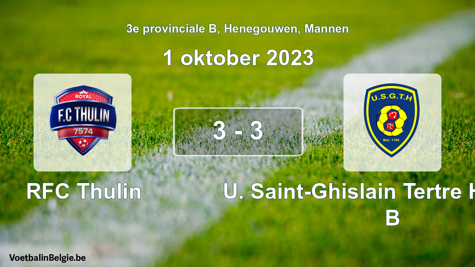 Gespeelde wedstrijd mannenvoetbal: RFC Thulin - U. Saint-Ghislain Tertre Hautrage B 3 - 3 (1 oktober 2023)
