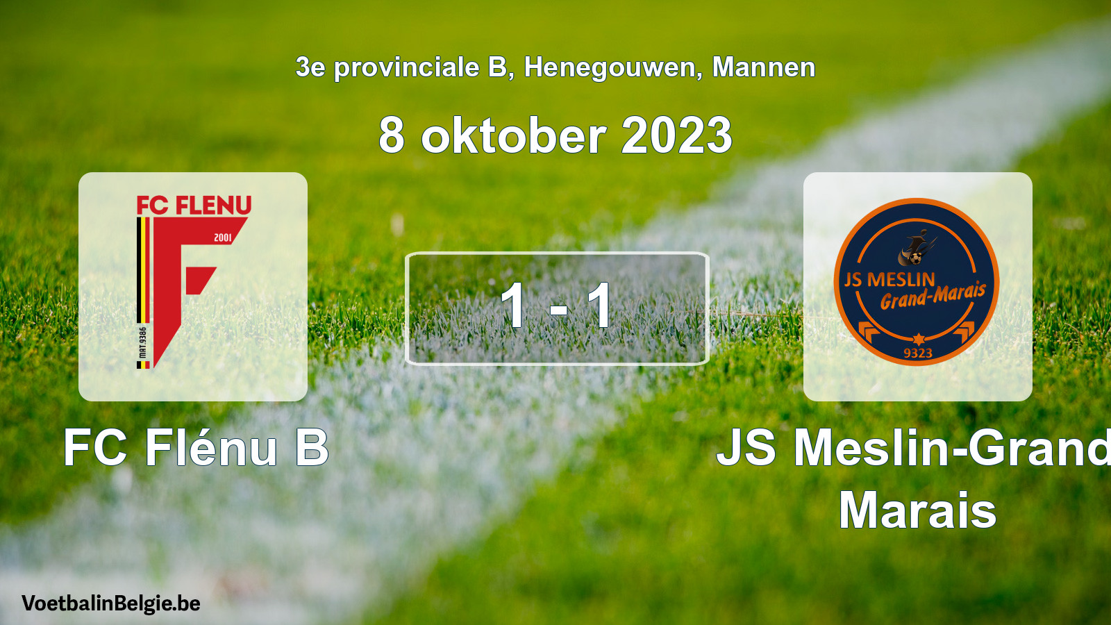 Gespeelde wedstrijd mannenvoetbal: FC Flénu B - JS Meslin-Grand Marais 1 - 1 (8 oktober 2023)