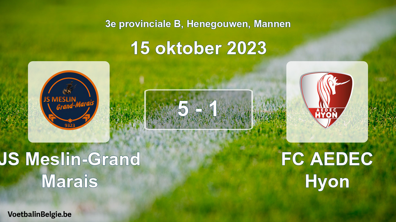 Gespeelde wedstrijd mannenvoetbal: JS Meslin-Grand Marais - FC AEDEC Hyon 5 - 1 (15 oktober 2023)