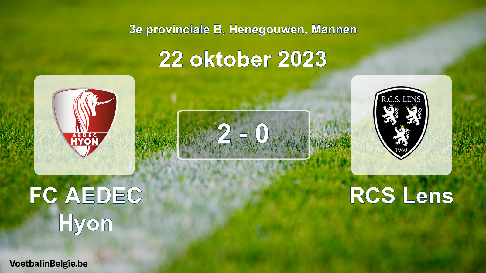Gespeelde wedstrijd mannenvoetbal: FC AEDEC Hyon - RCS Lens 2 - 0 (22 oktober 2023)