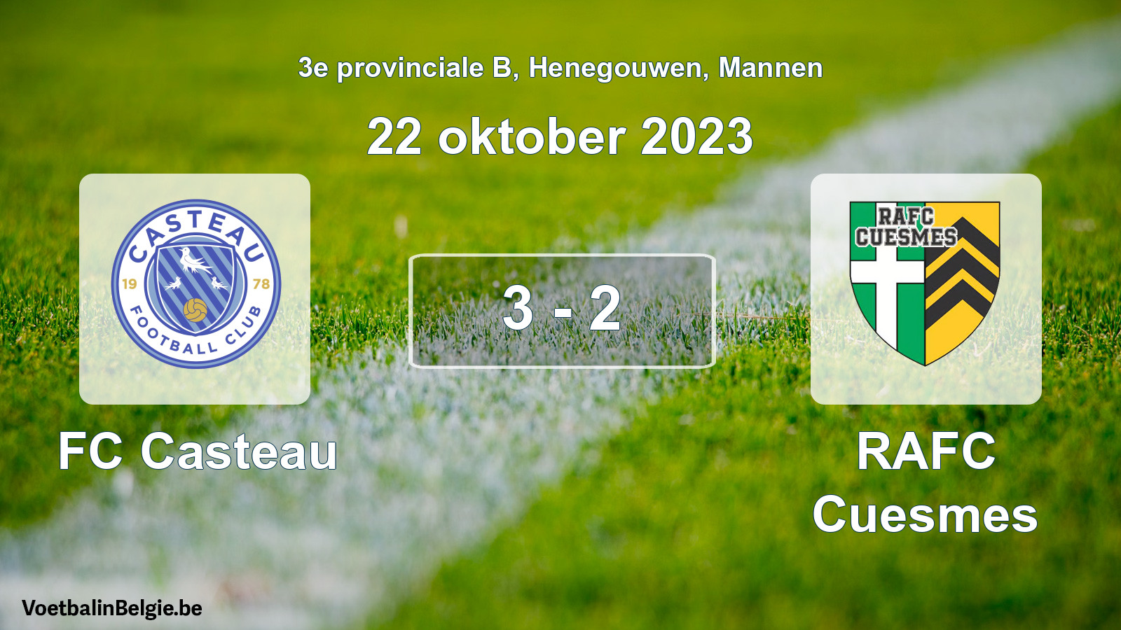 Gespeelde wedstrijd mannenvoetbal: FC Casteau - RAFC Cuesmes 3 - 2 (22 oktober 2023)
