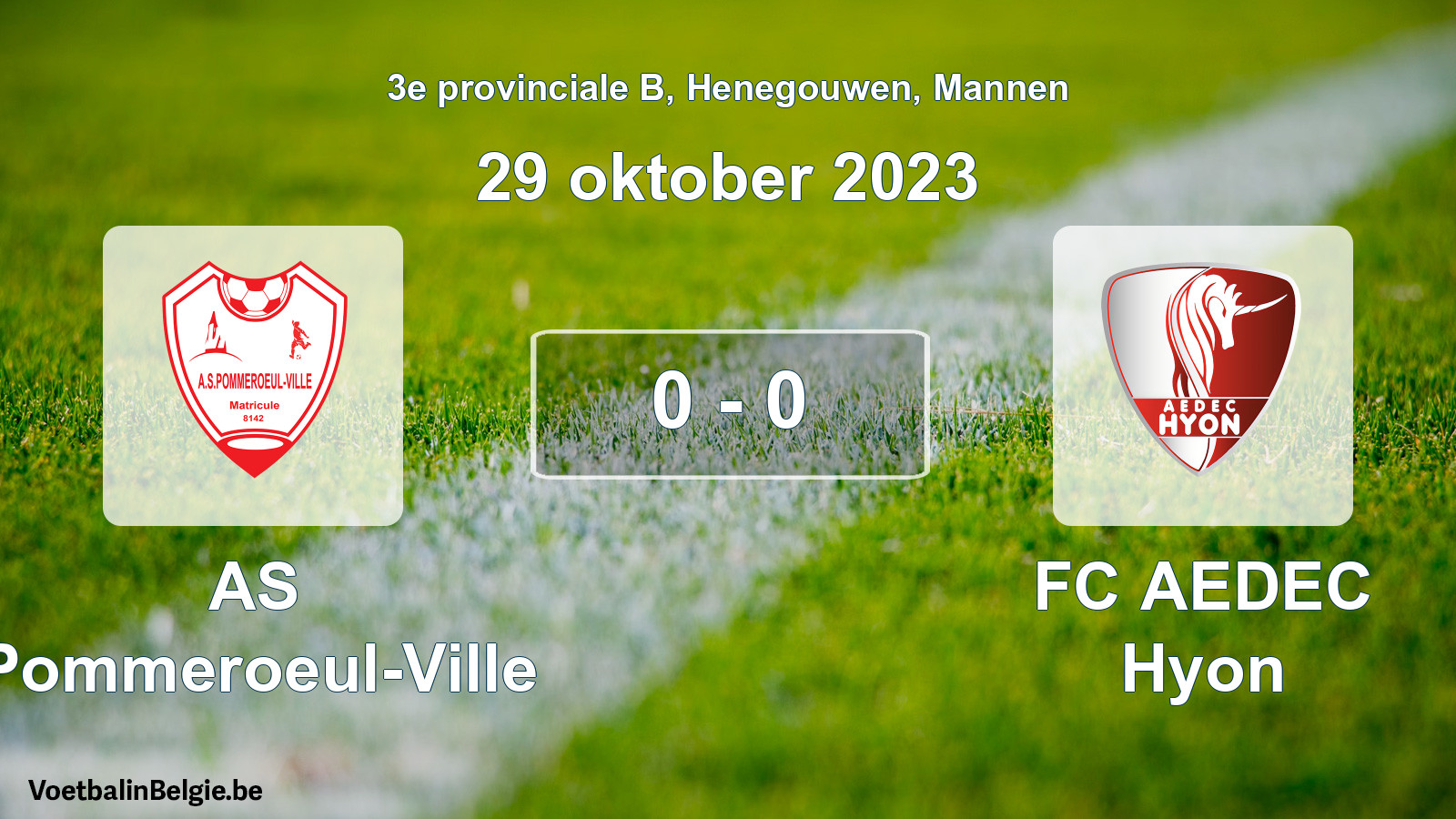 Gespeelde wedstrijd mannenvoetbal: AS Pommeroeul-Ville - FC AEDEC Hyon 0 - 0 (29 oktober 2023)