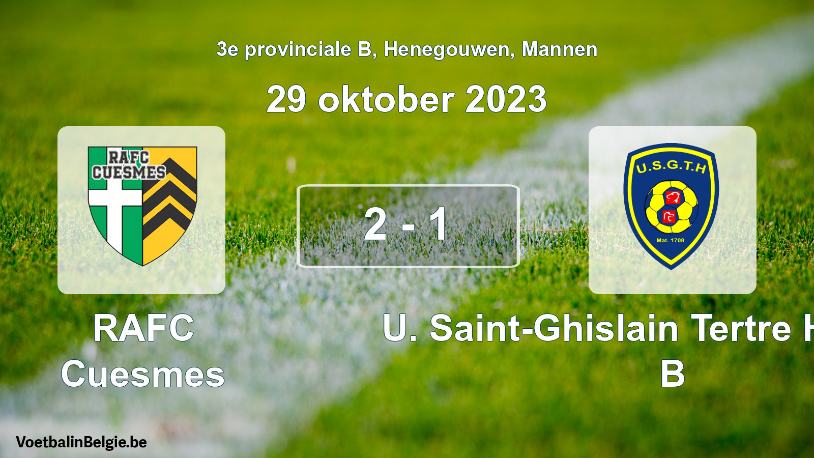 Gespeelde wedstrijd mannenvoetbal: RAFC Cuesmes - U. Saint-Ghislain Tertre Hautrage B 2 - 1 (29 oktober 2023)
