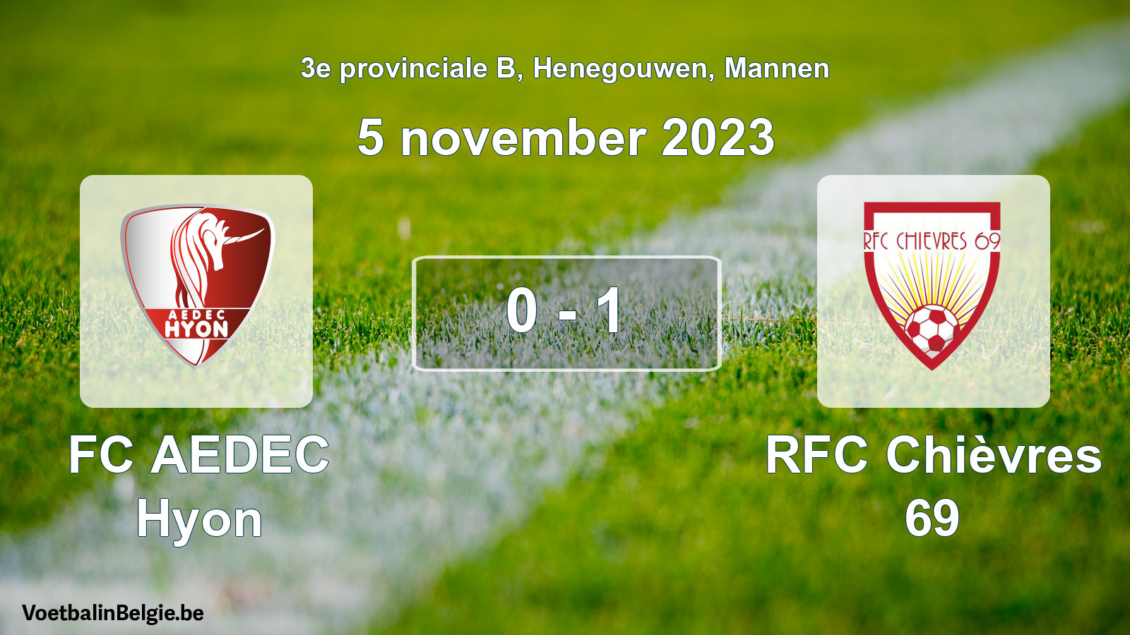 Gespeelde wedstrijd mannenvoetbal: FC AEDEC Hyon - RFC Chièvres 69 0 - 1 (5 november 2023)