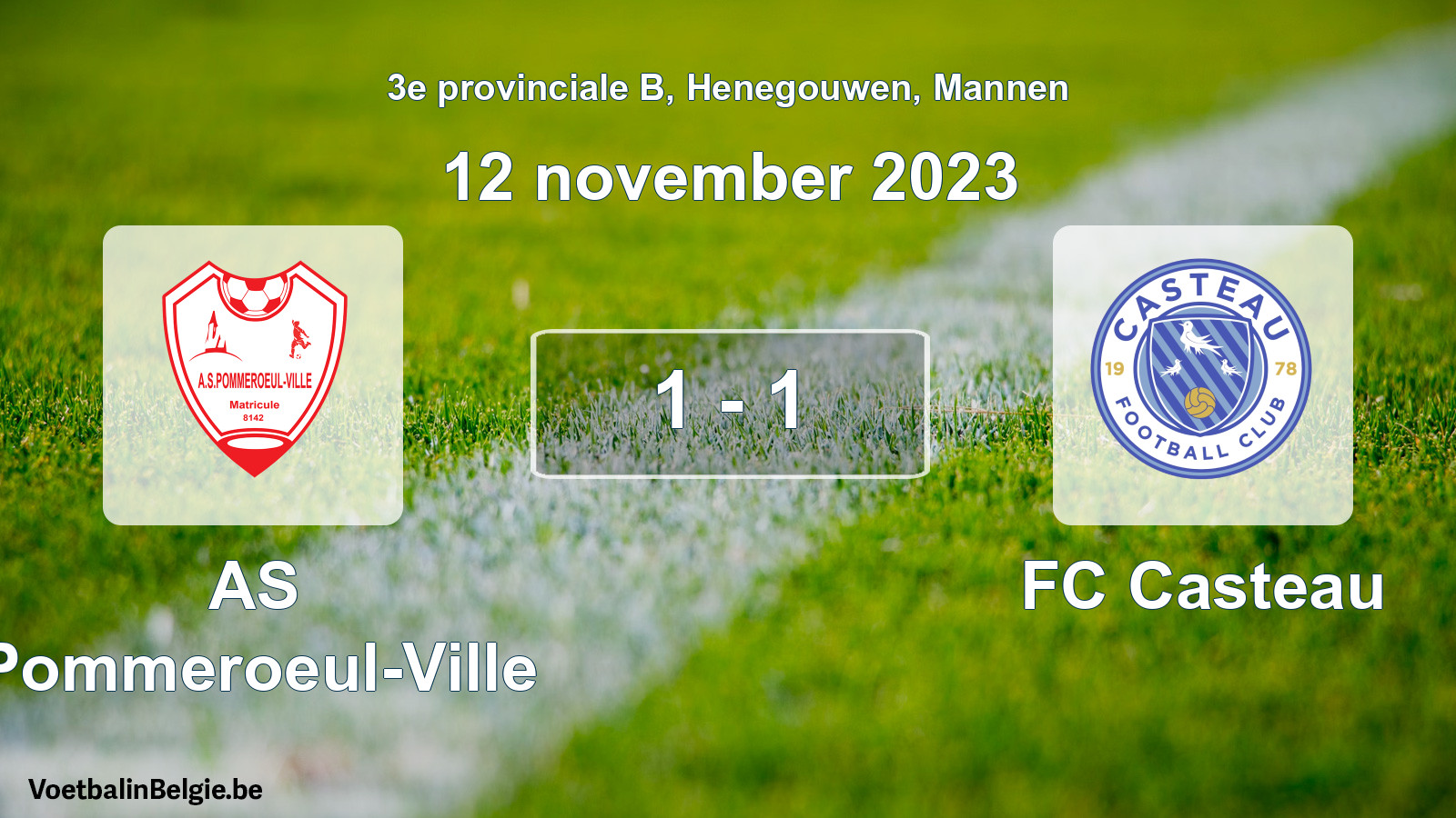 Gespeelde wedstrijd mannenvoetbal: AS Pommeroeul-Ville - FC Casteau 1 - 1 (12 november 2023)