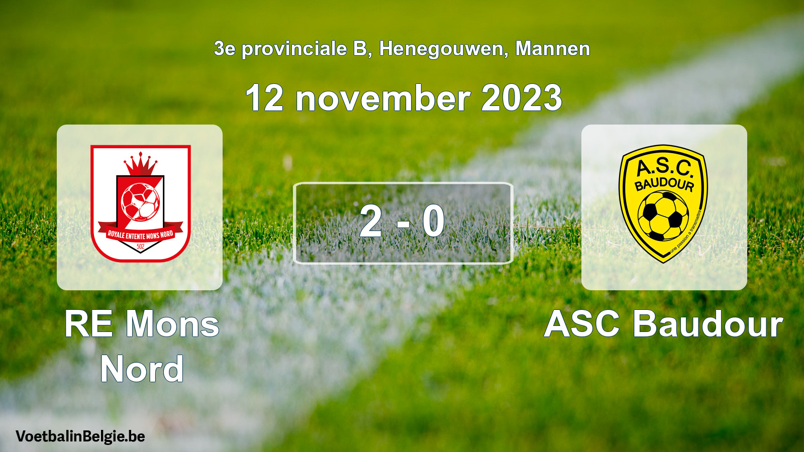 Gespeelde wedstrijd mannenvoetbal: RE Mons Nord - ASC Baudour 2 - 0 (12 november 2023)