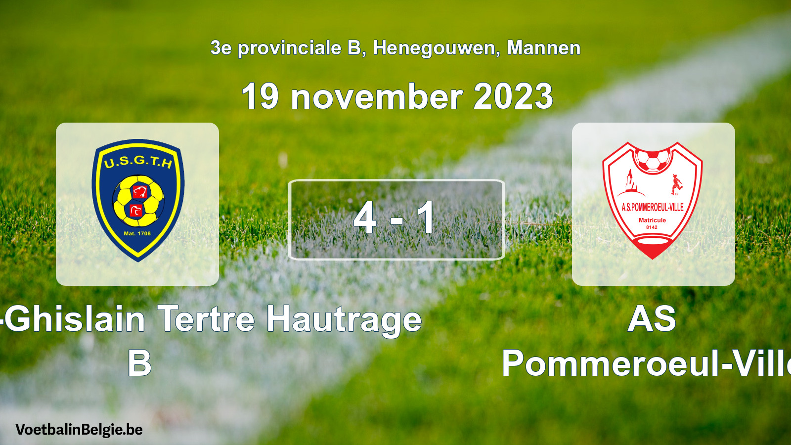 Gespeelde wedstrijd mannenvoetbal: U. Saint-Ghislain Tertre Hautrage B - AS Pommeroeul-Ville 4 - 1 (19 november 2023)