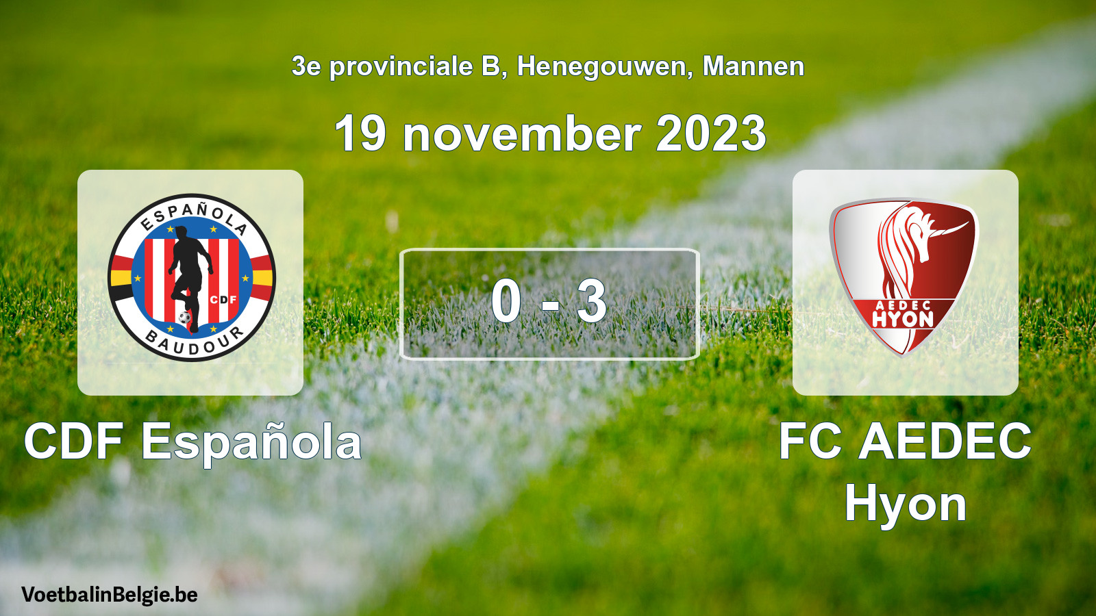 Gespeelde wedstrijd mannenvoetbal: CDF Española - FC AEDEC Hyon 0 - 3 (19 november 2023)
